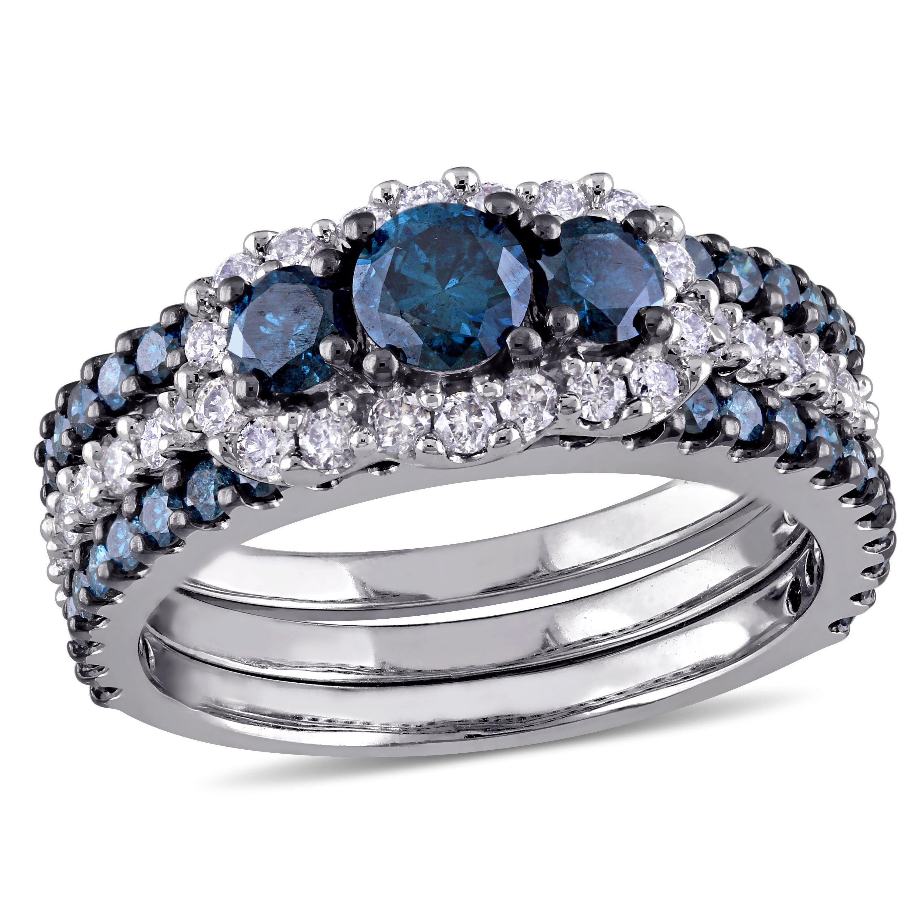 blue and white diamond wedding set