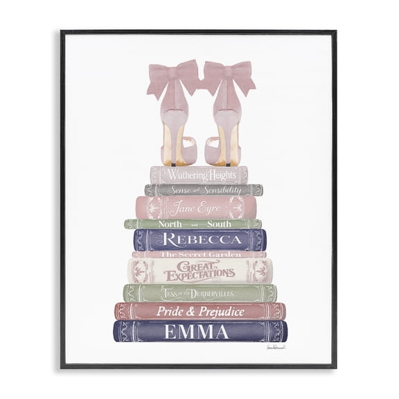 Stupell Industries Heels Atop Classic Books Black Framed Giclee Art, design by Amanda Greenwood