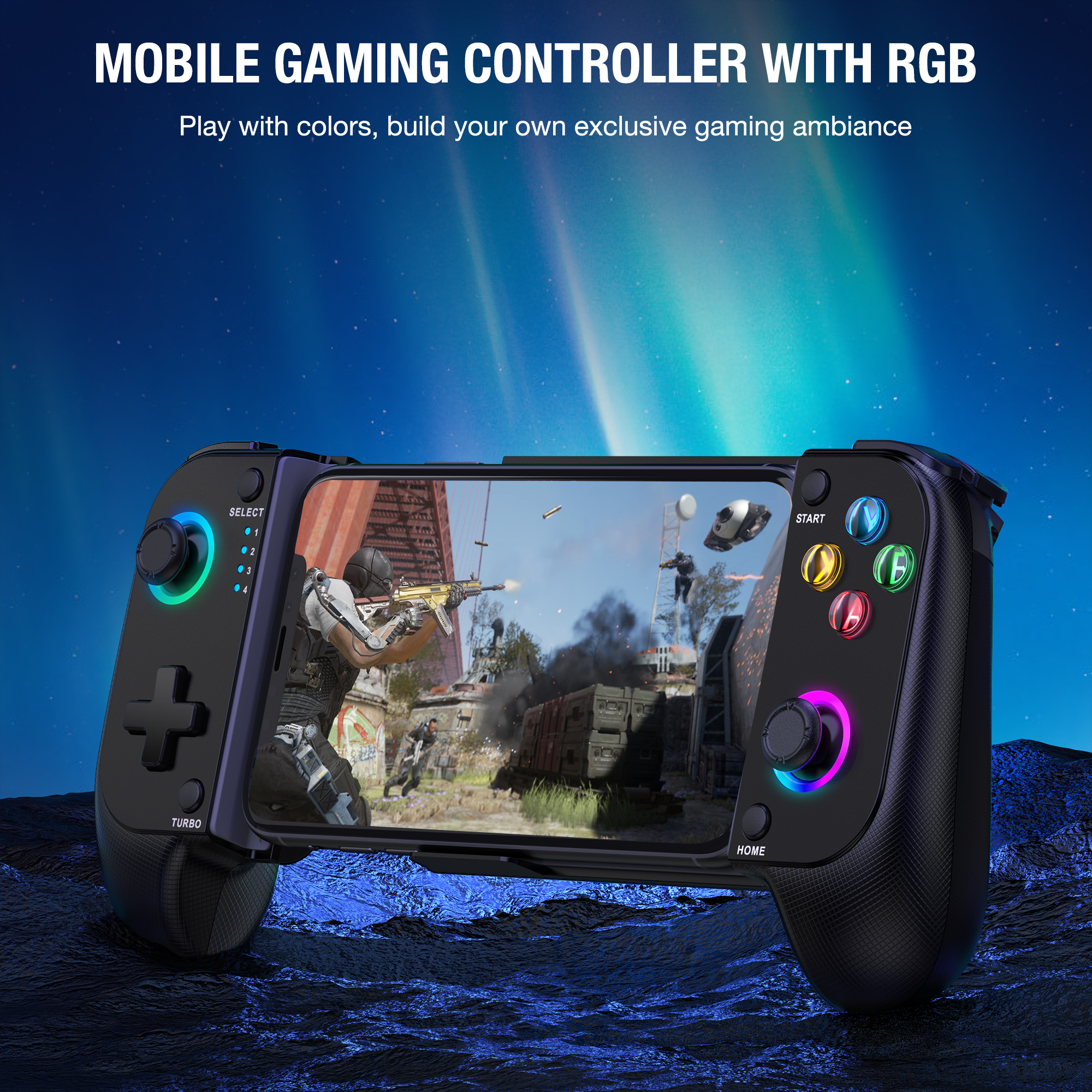 Beboncool Controlador de Juegos Móvil Inalámbrico Extensible para iOS Android, Joystick de Efecto Hall, Luz RGB, Turbo, Doble Vibración, Batería de 8H 7