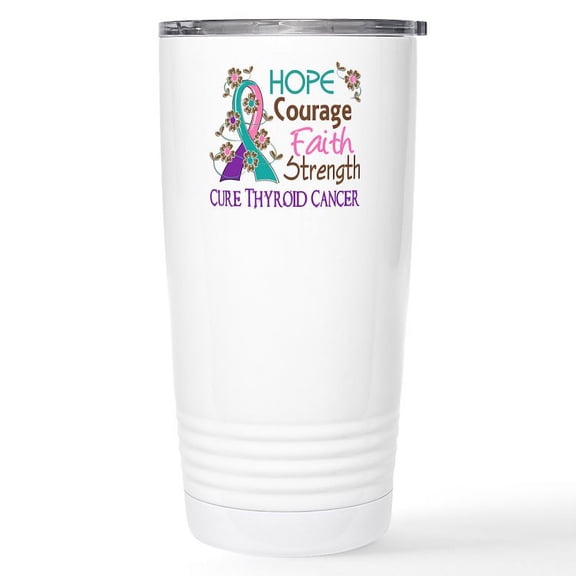 CafePress - Hope Courage Faith Thyroid Cancer Shirts Stainless - Insulated Stainless Steel Travel Tumbler 20 oz.