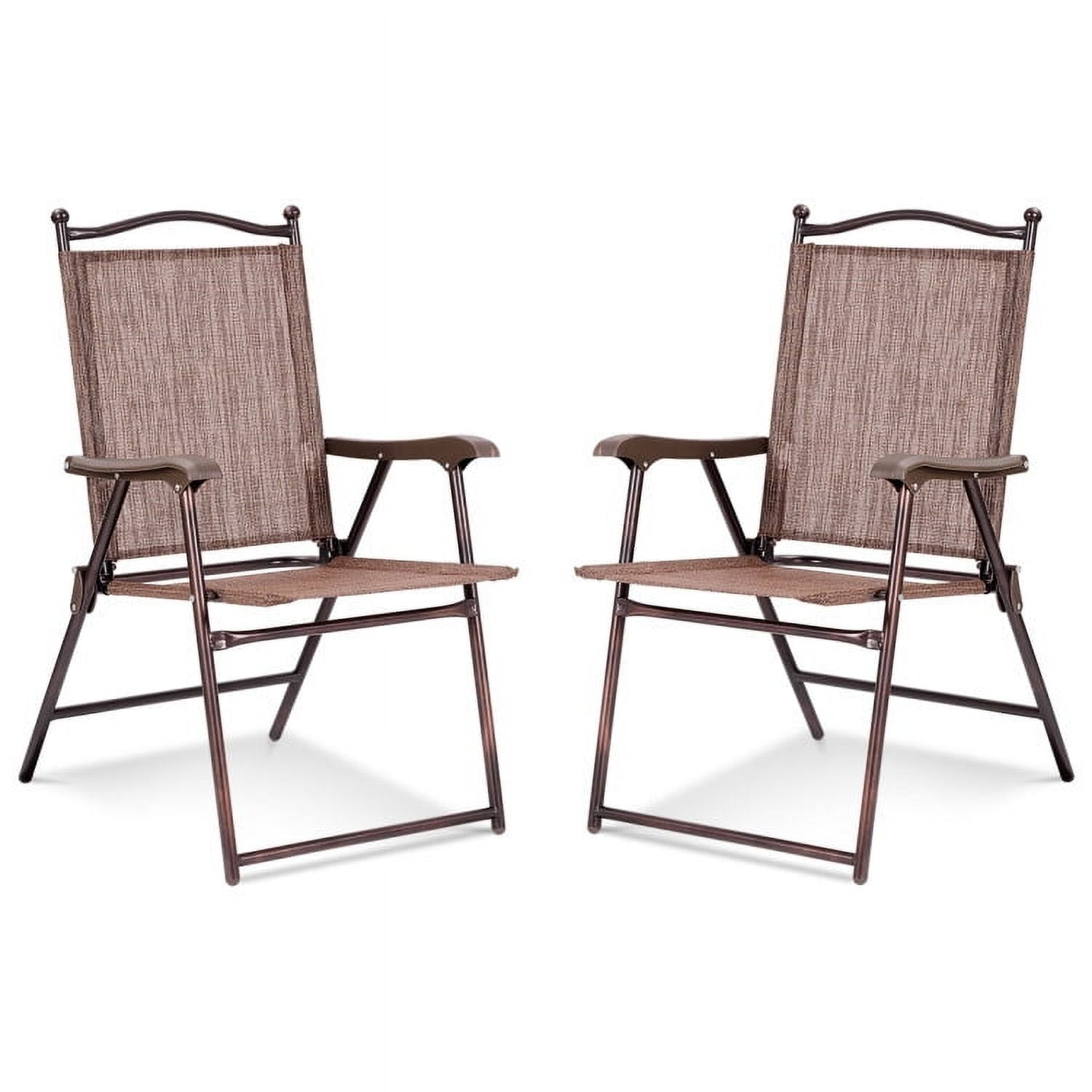 Barara King Comfortable Event Chair, Folding Chairs, Portable Patio Chairs Set of 2 Patio Folding Sling Back Camping Deck Chairs-Brown