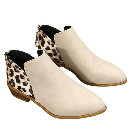

JINMGG Sneakers for Women Plus Clearance Low Heel Ankle Boots Women s Large Size Leopard Print Women s Thick Heel Bootie Beige 39