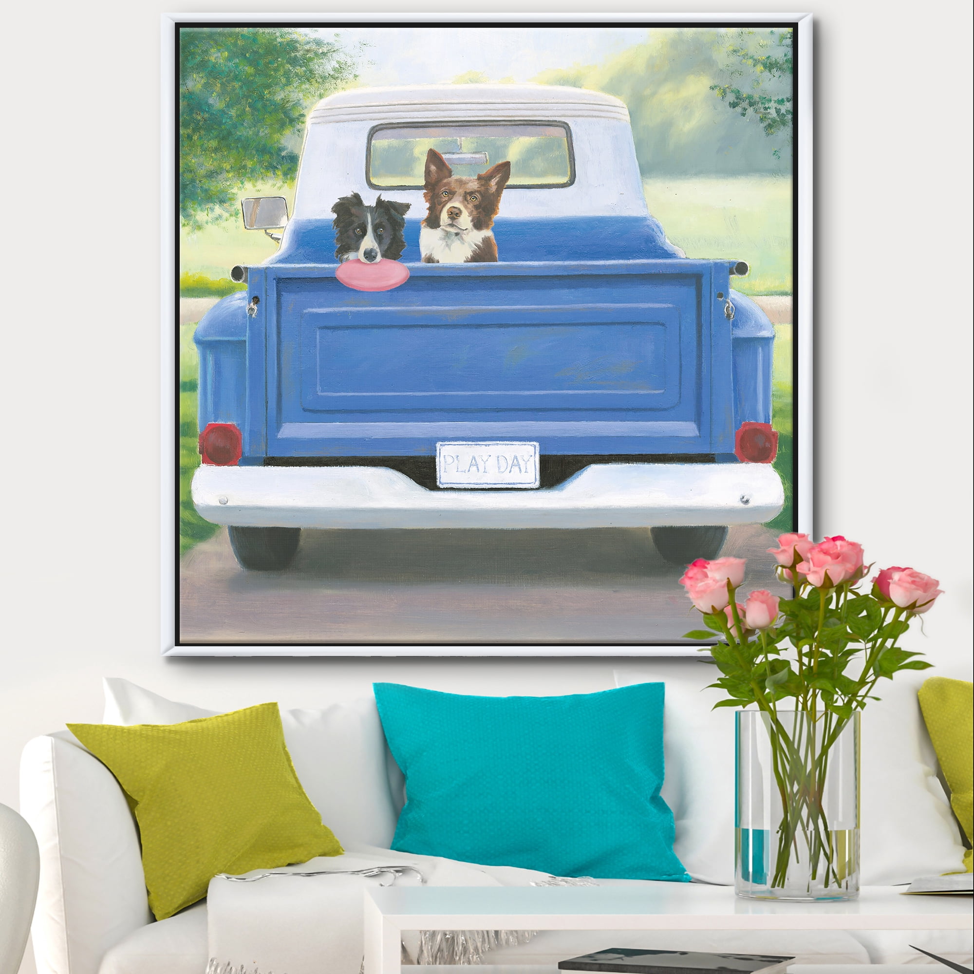 Designart ' Dogs Play Day ' Traditional Framed Canvas