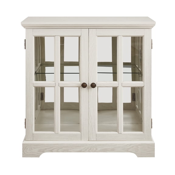 Oufan Accent Cabinet with 2 Glass Doors, Farmhouse Display Cabinet with Adjustable Shelves, Buffet Sideboard, Wooden Floor Cabinet for Home, White