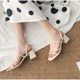 thumbnail image 4 of Women Sandals Ladies Square Heels Elegant Summer Slippers Outside Cross Tied Leather Female Slides 2021 Fashion Woman Sandals, 4 of 6
