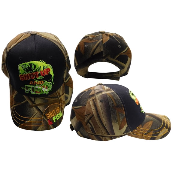 Shut Up And Fish Camouflage With Black Front Embroidered Cap Hat