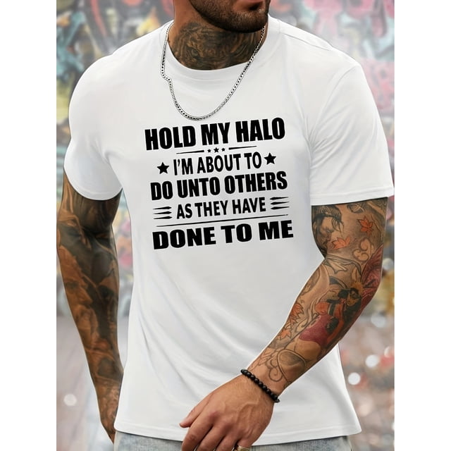 T-shirt Graphique Halo pour Hommes, Manches Courtes, Confortable, Extensible, Tendance pour l'Été, Style Décontracté Quotidien
