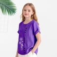 thumbnail image 2 of Ruyang Teen Girls Cotton Linen Tops Cute Print Button Down Crewneck T Shirt Summer Loose Lightweight Outdoor Casual Short Sleeve Shirts, 2 of 8