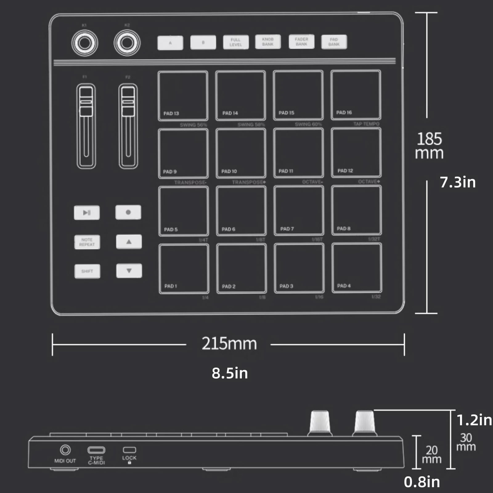 CSYANXING Professional Midi Controller for Studio Recording, 2 Assignable Buttons & Endless Rotary Knobs