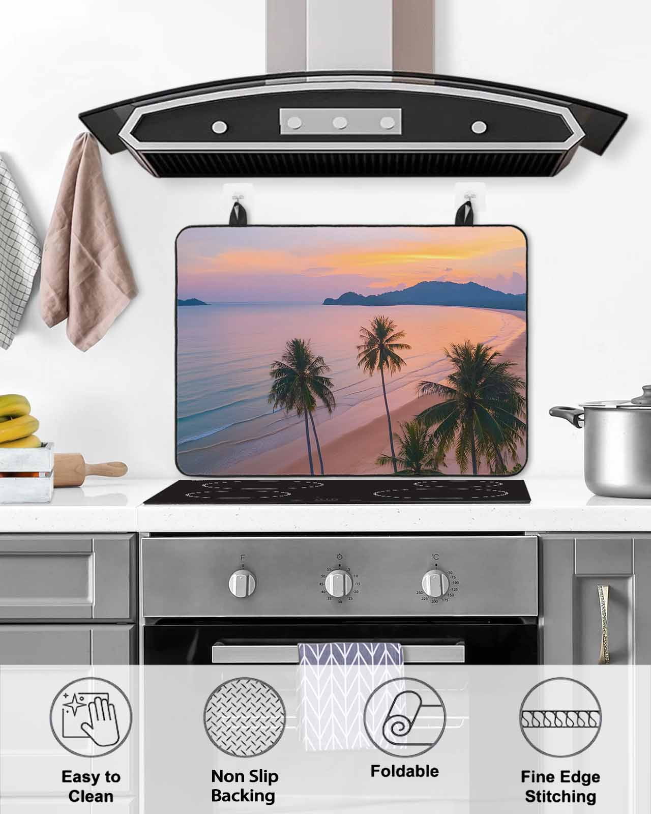 nqOlkjepod Large Induction Cooktop Protector Mat 36"x21", Beach Stove Top Covers for Electric Stove, Palm Tree Ocean Sunset Nature Sky Cloud Scenery Stove Burner Cover Mats, Glass Top Stove Cover
