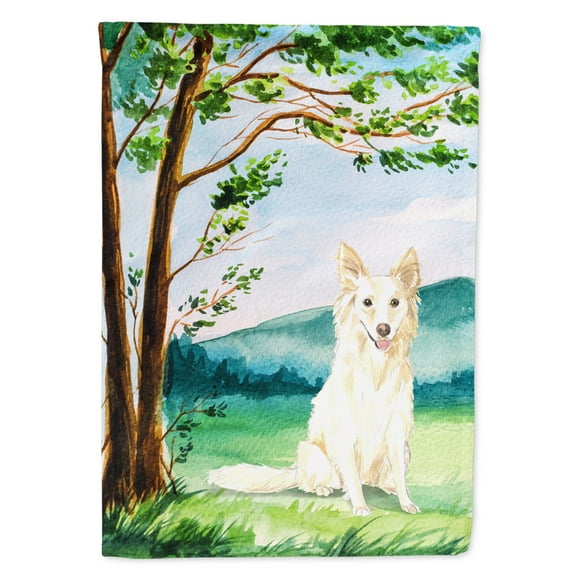 Carolines Treasures CK2551GF Under the Tree  White Collie Flag Garden Size  Small multicolor