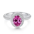 thumbnail image 3 of Gem Stone King 925 Sterling Silver Oval Pink Created Sapphire and White Moissanite Engagement Ring for Women (2.29 Cttw, Available in Size 5, 6, 7, 8, 9), 3 of 6