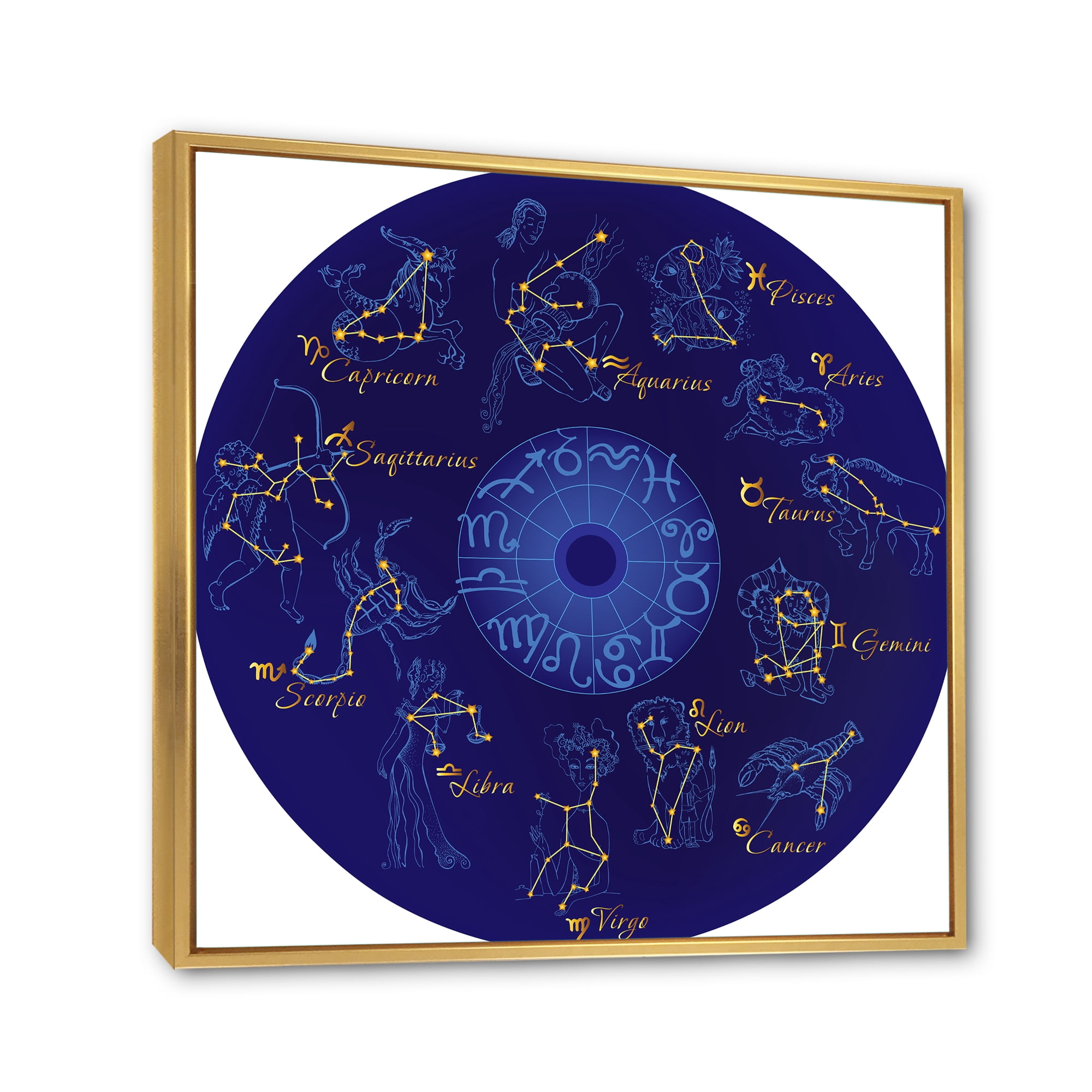 Designart 'Zodiac Signs and Zodiac With Constellations' Modern Framed Canvas Wall Art Print