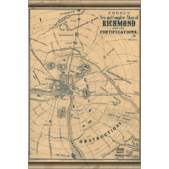 24"x36" Gallery Poster, map of Richmond virginia 1864