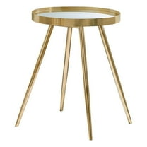Pemberly Row Mid-Century Metal Round Mirror Top End Table Gold