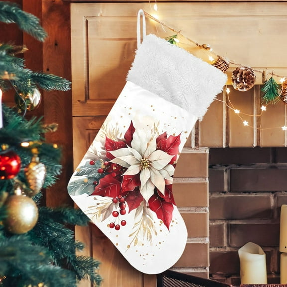 Ryvnso Christmas Stockings Watercolor Poinsettia Flower 17.7" Large Stocking Decoration 1 Pack