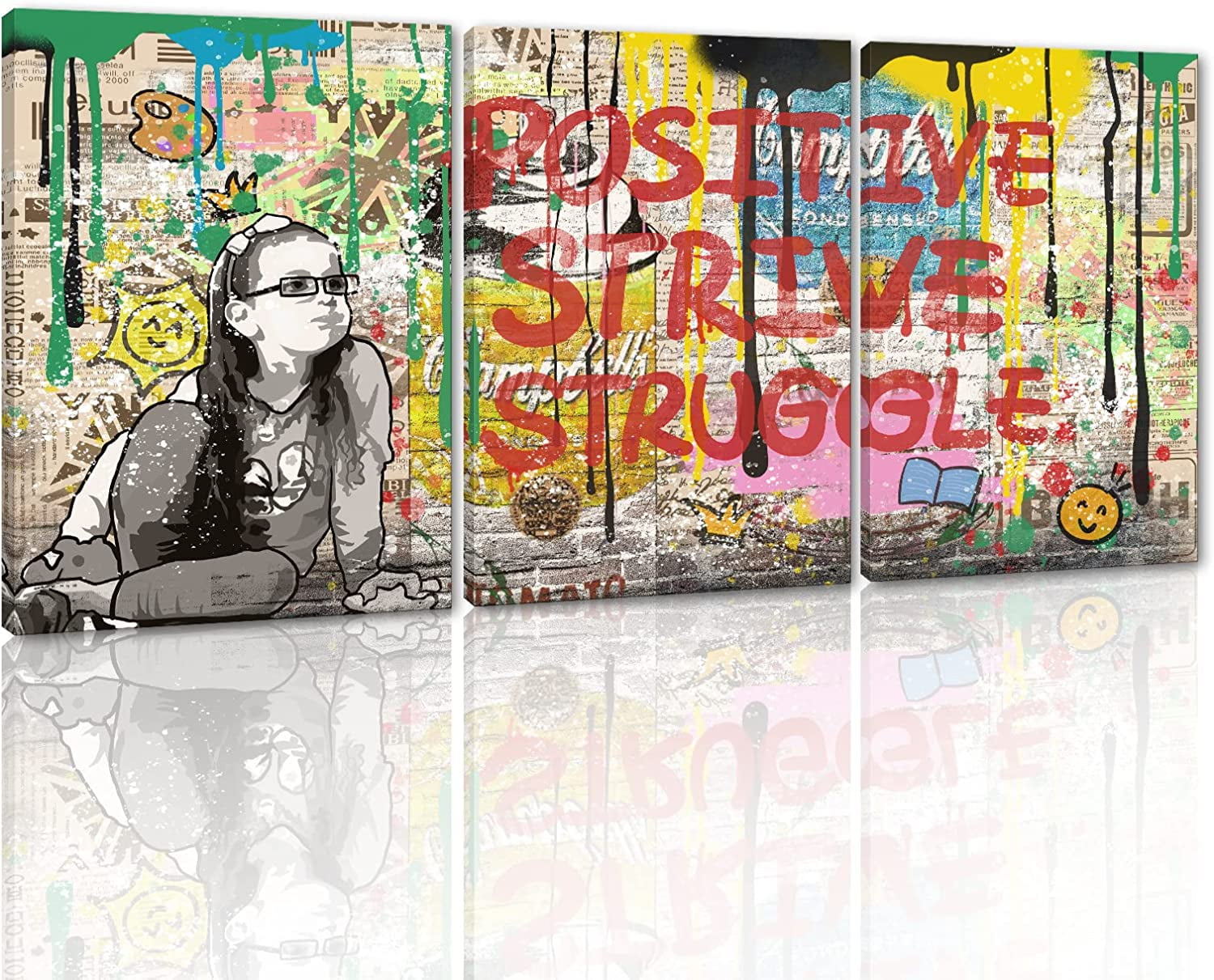 3 Panels Graffiti Street Wall Art Inspirational Office Canvas Prints