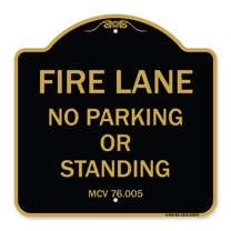 SignMission A-DES-BG-1818-23876 18 x 18 in. Designer Series Sign - Michigan Fire Lane No Parking or Standing, Black & Gold