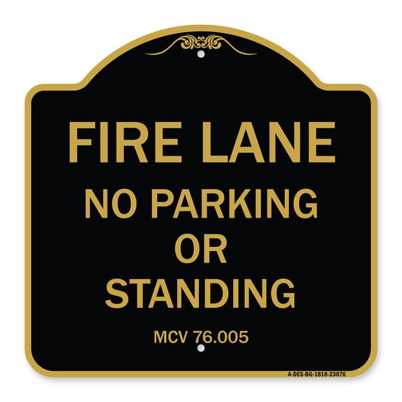 SignMission A-DES-BG-1818-23876 18 x 18 in. Designer Series Sign - Michigan Fire Lane No Parking or Standing, Black & Gold