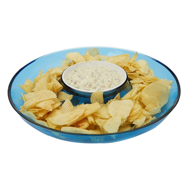 Mind Reader Acrylic Chip & Dip Bowl, Acrylic Tinted Snack Bowl, Blue
