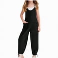 thumbnail image 2 of NIEWTR Teen Girls Summer Jumpsuits Spaghetti Strap Loose Solid Romper Kids Casual Sleeveless Overalls with Pockets(A02-Black,7-8 Years), 2 of 8
