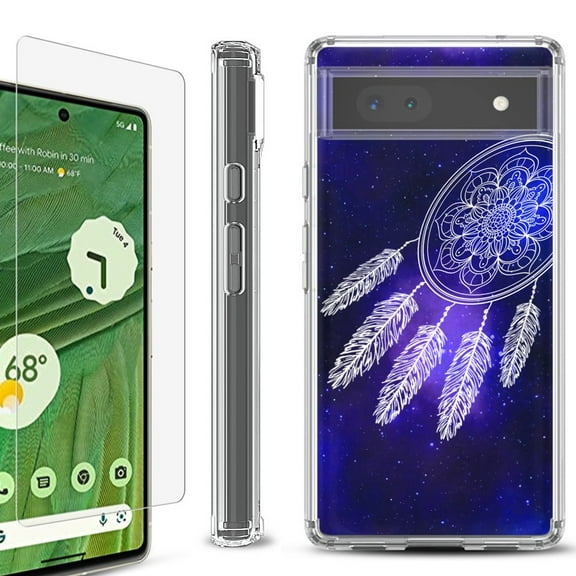 Shockproof Bumper Phone Case for Google Pixel 6a, with Tempered Glass Screen Protector, by OneToughShield ® - Dream Catcher
