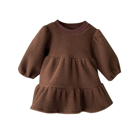 

WUXIAN Toddler Girls Long Sleeve Neck Ruffle Dress Fuzzy Sweater Midi Dresses Infants Baby Sundress Children Lovely Dailywear