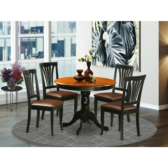 Kitchen Table Set 5 Piece - Dining Table & Chairs - Round Pedestal Table - Modern Farmhouse Style