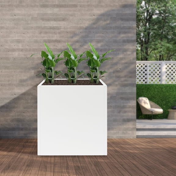 24x10x24 Inches Large Planter Box, White, Metal Garden Planter Box with Divider, Rectangle Raised Bed for Outdoor Indoor Plants Herbs Vegetables