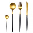 thumbnail image 1 of 4Pcs Stainless Steel Flatware Set Fork Spoons Coffee Spoon Kitchen Tableware for Home Hotel Restaurant, Black + Golden, 1 of 7