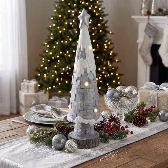 Northlight LED Lighted Snow Cap Christmas Tree with Star Topper - 29" - Gray and White