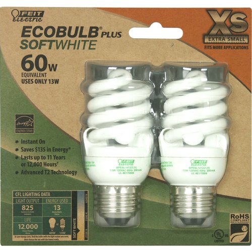 017801867329 UPC Feit Electric Ecobulb Plus Light Bulb Soft White, 60 Watts Equivalent, Extra Small