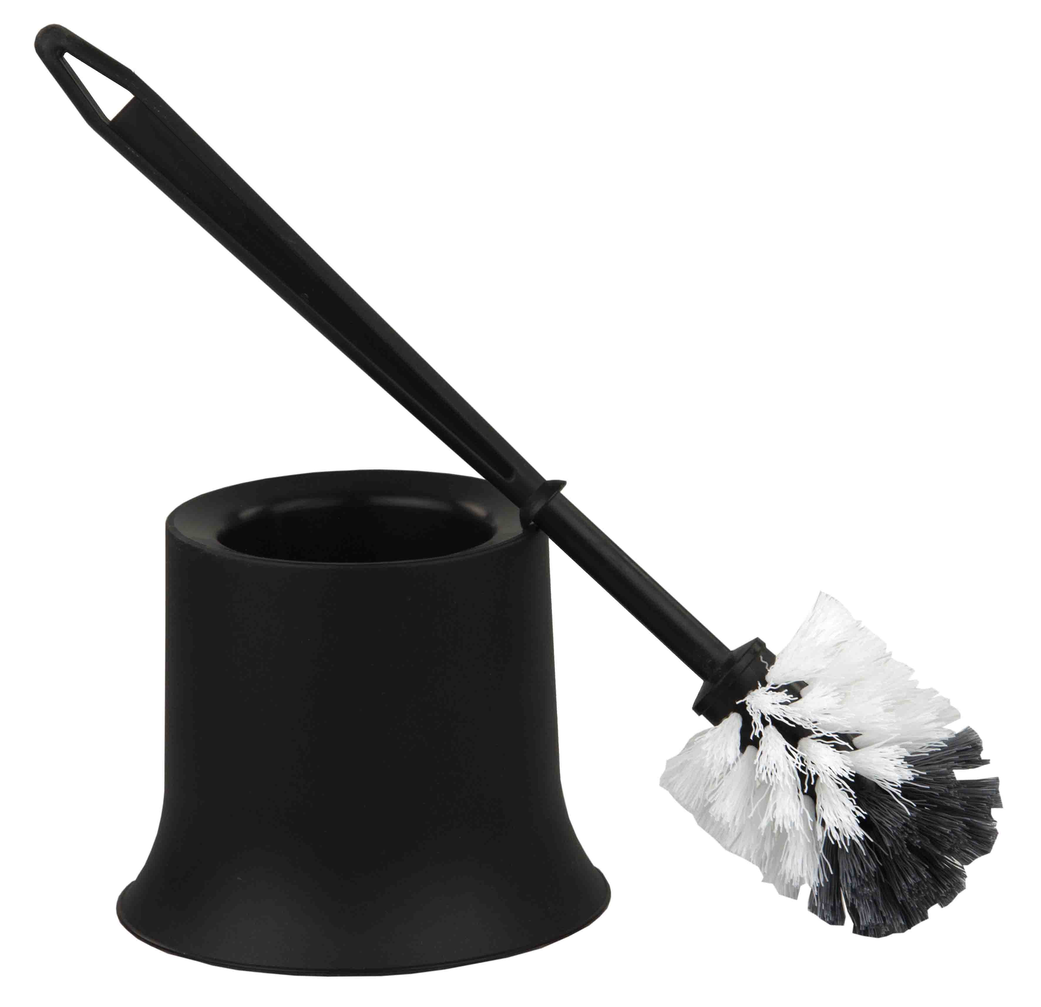 Plastic Toilet Brush with Compact Holder, Black