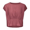 thumbnail image 4 of Plus Size T-Shirt for Women Casual Short Sleeve Tops Crew Neck Solid Color Cotton Linen Crop Top, 4 of 6