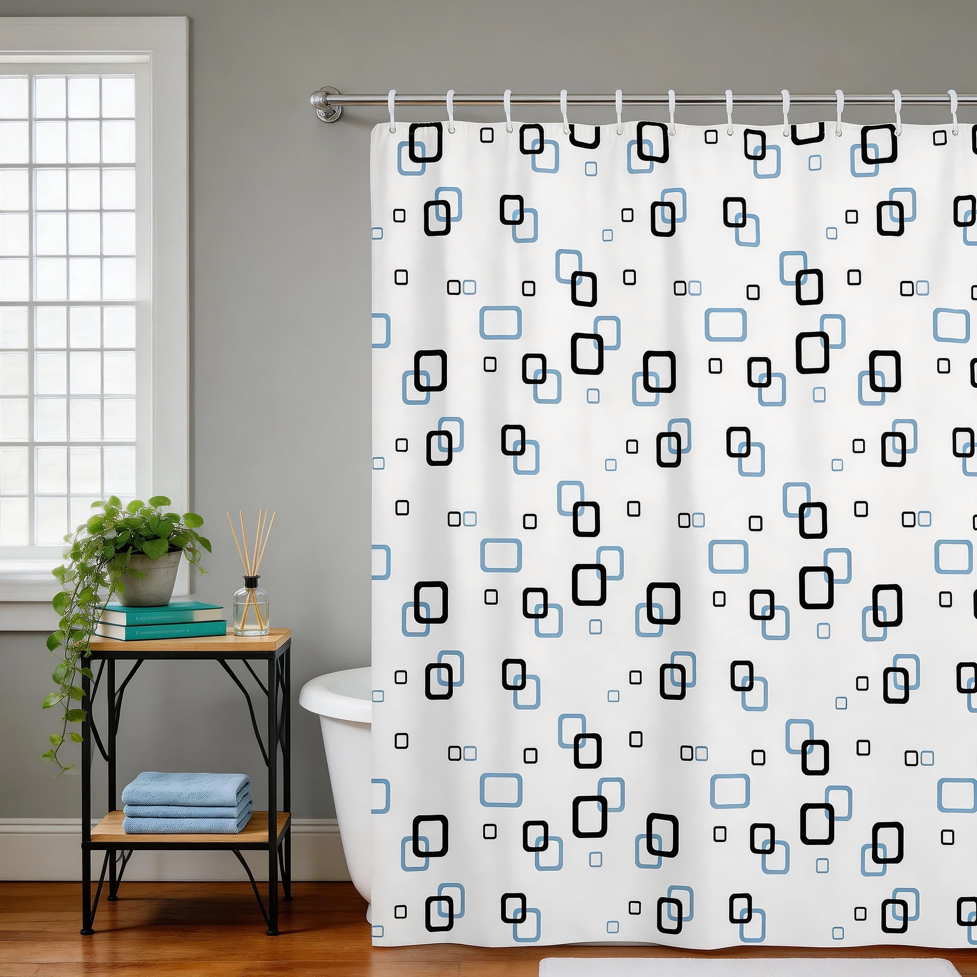 Unique Bargains Durable Shower Curtain Measuring 70.87x78.74 Inches One Piece Grid Pattern