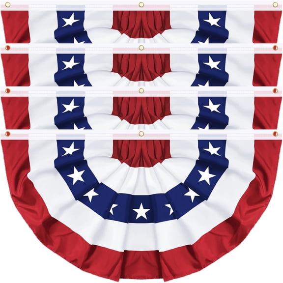 4th of July Decorations – 4 Pack 3x6 FT American Bunting Flags, Patriotic Pleated Fan Banner for Independence Day, Memorial Day, 100% Polyester Outdoor USA Flag