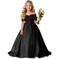 thumbnail image 3 of HAYIMI Child Girls Formal Off Shoulder Solid Color Big Bow Floor Length Gown Party Dress For Big Kids Breathable Dresses, 3 of 3