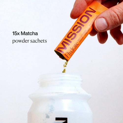 MISSION Hydrate Matcha Powder Sachets with Orange + Yerba Mate 15's, British Import (Pack of 3)
