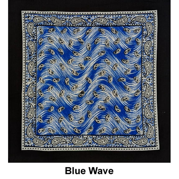 Black Wave Paisley Design Print Cotton Bandana (22 inches x 22 inches)