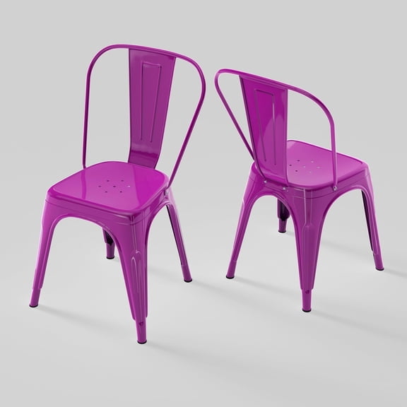 Metal Dining Chairs with Backrest, Stackable, Purple, 2 Pack | Easy Assembly, Non-Slip Feet, 330 lb Capacity, Kitchen, Restaurant, Cafe, Pub, Covered Patio