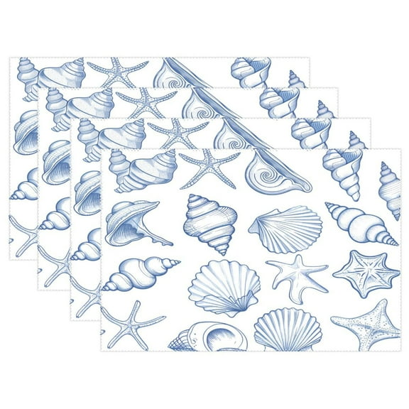 Ryvnso Placemats Set of 4 Sea Shells and Conch Dining Mats Heat-Resistant Non-Slip Washable Table Mat