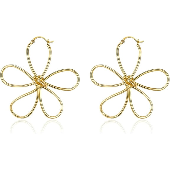 Gold Plated Hoop Earrings for Women, Long Linear Wire Twisted Knot Ear Piercing Earrings, Trendy Dainty Statement Anniversaries Wedding Party Elegant Minimalist Lightweight Jewelry Gifts