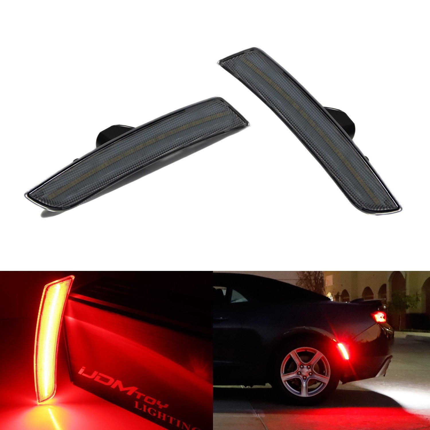 iJDMTOY Smoked Lens Red Full LED Rear Side Marker Light Kit Compatible