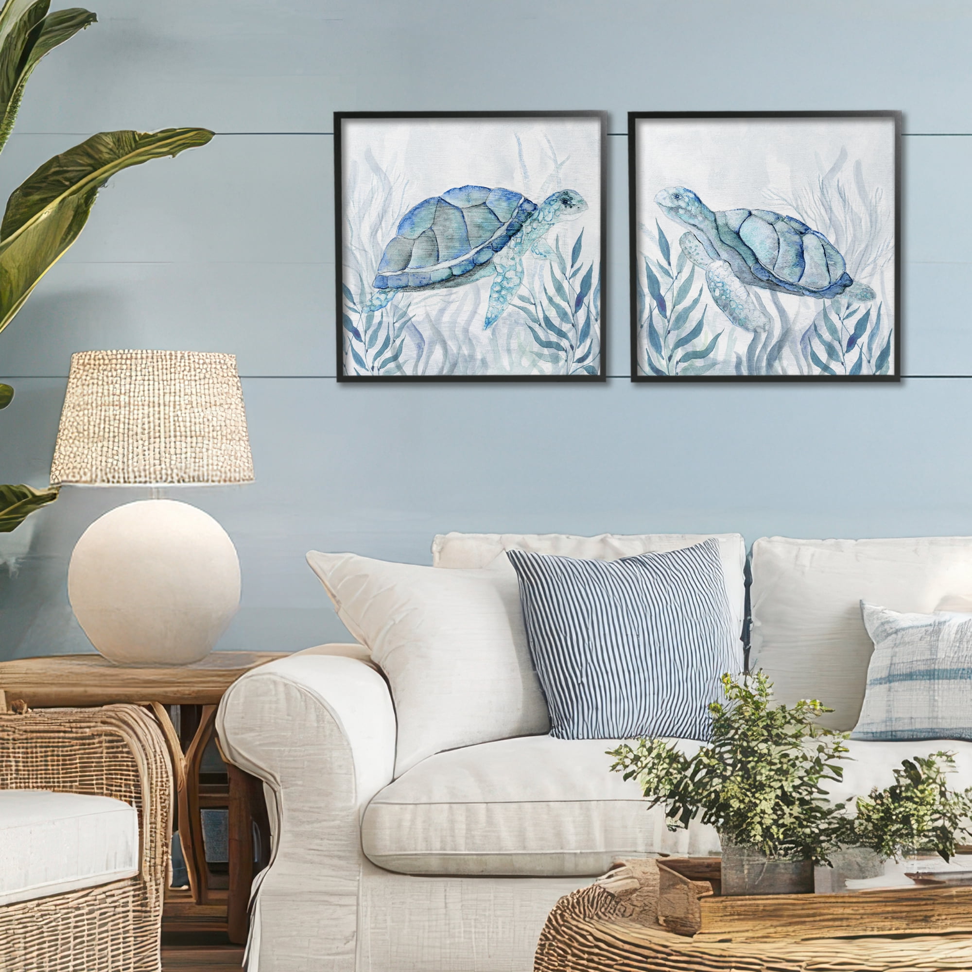 Stupell Industries Subtle Smiling Sea Turtles 2 Piece Black Framed Giclee Art Set, design by Janet Tava