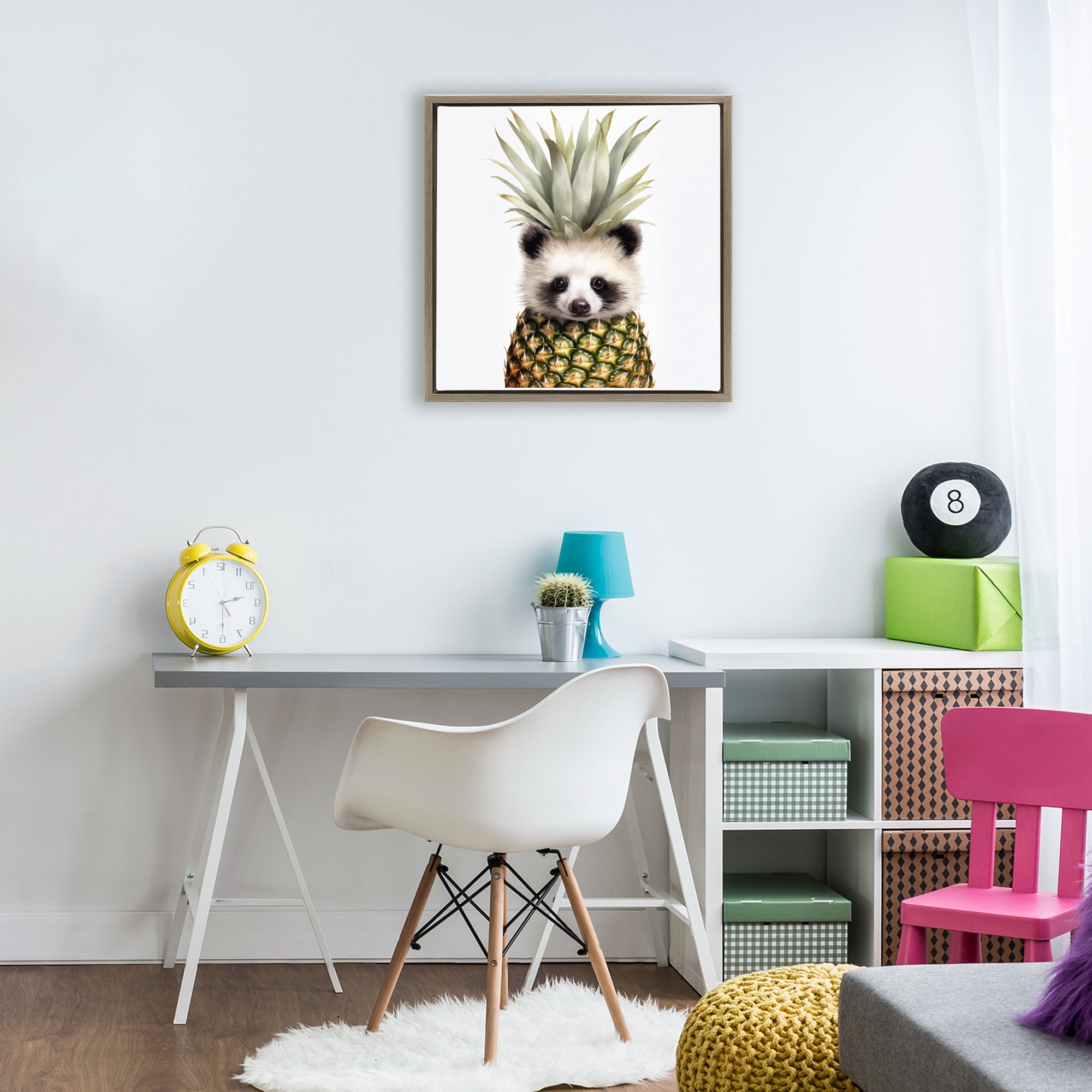 Stupell Industries Pineapple Panda Cub Brown Framed Floater Canvas Wall Art, design by Lazar Studio