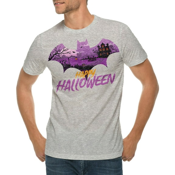 Halloween Bat Graphic Design Ring Spun Combed Cotton Short Sleeve Deluxe Jersey T-Shirt - Heather Grey XL