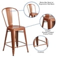 thumbnail image 2 of 24'' High Copper Metal Indoor-Outdoor Counter Height Stool with Back, 2 of 9