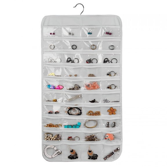 LAMIRO 80-Pocket Double Sided Hanging Jewelry Organizer for Closet