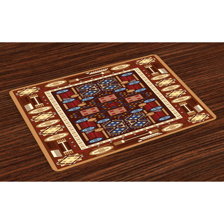 Afghan Placemats Set of 4 Earthy Toned Middle Eastern Oriental Folklore Illustration of Shapes Composition, Washable Fabric Place Mats for Dining Room Kitchen Table Decor,Multicolor, by