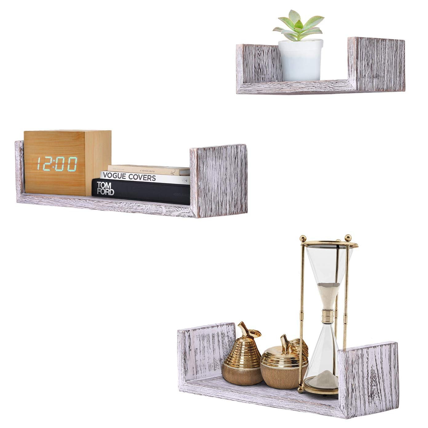 Living Room and more Set of 3 Farmhouse Wooden Shelves for Bedroom Rustic Wall Barn D/écor Screws and Anchors Included Rustic Wall Mounted Tier Square Shaped Floating Shelves Rustic Blue